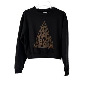 Def Leppard Sweatshirt Black Cropped Size M Triangle Animal Print Womens Rock